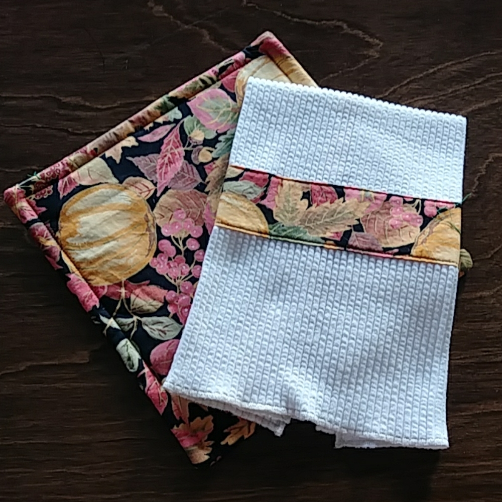 Handmade Pot holder & Towel with Fall print